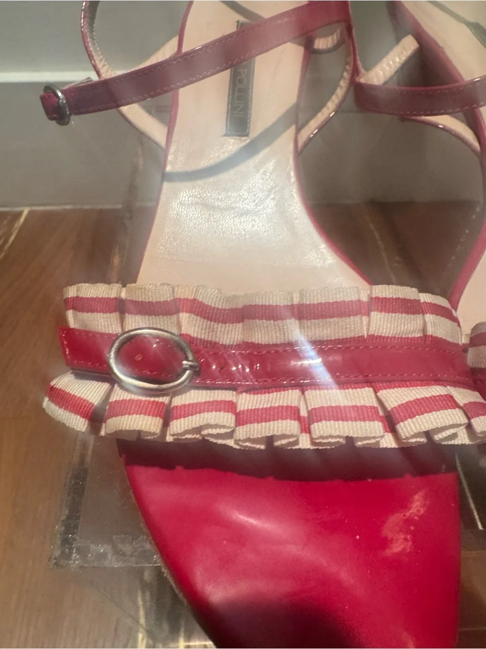 Studio Pollini Red Patent Ruffle Slingback Sandals. Size 40.  ♥️ Dolce Vita!